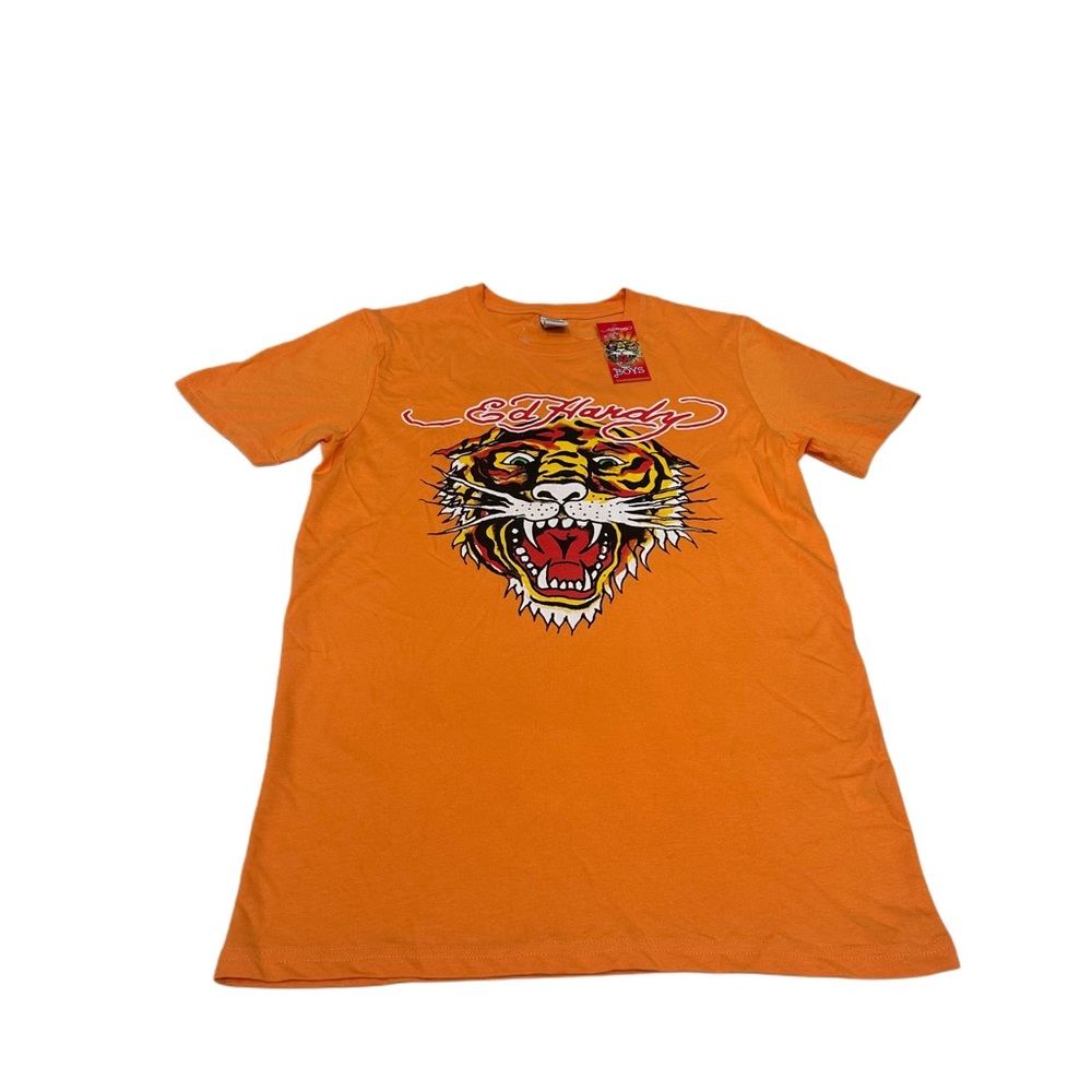 Shirt‎ Ed Hardy Kids T Shirt Tiger Print Orange Color 100 Cotton  Size 15/16 NWT